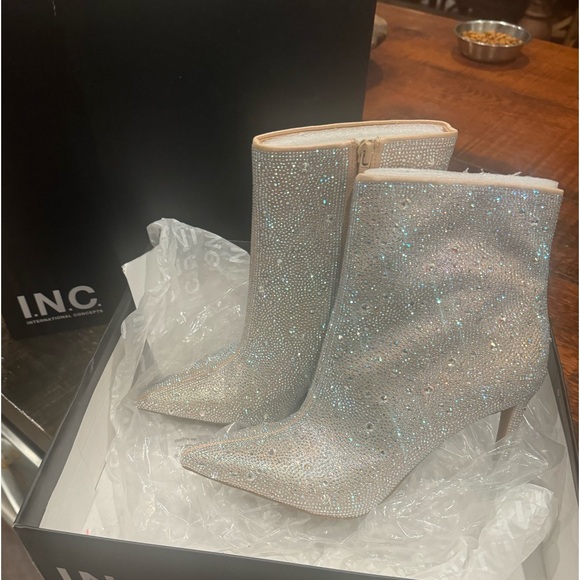 Inc International Concepts Womens Rielee 2 Rhinestone Open Toe Ankle Boots Gray Size 10 M